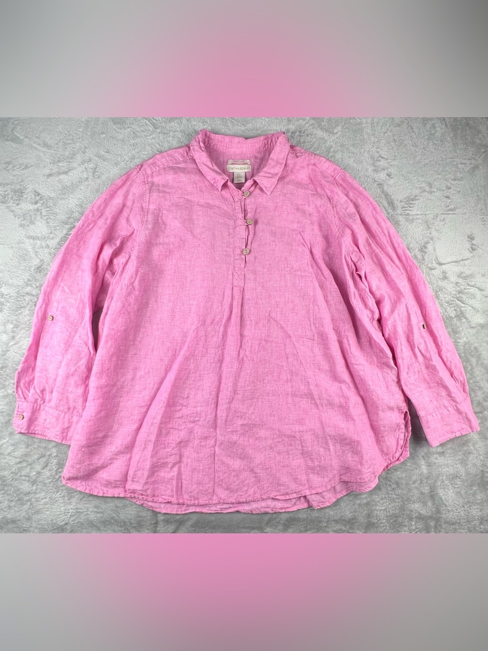 Cynthia Rowley Linen Popover Top Women 3X Heather Red Pink Lagenlook Shirt